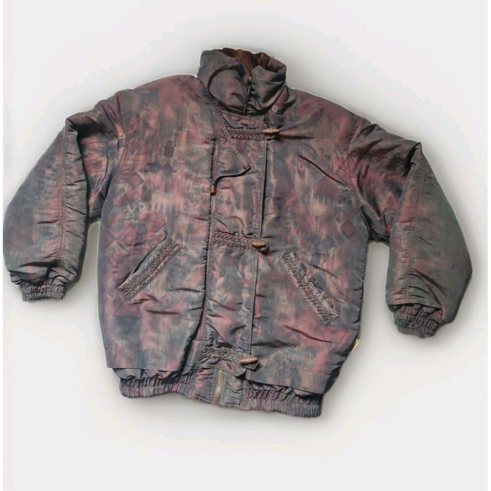 VTG 80s Innovations Bomber Jacket Womens XXL Abstract Print Puffer Coat GUC